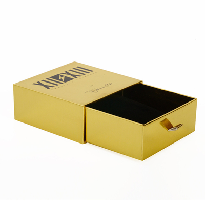Custom Logo Luxury Slide Drawer Gold Metallic Paper Necklace Velvet Jewelry Box
