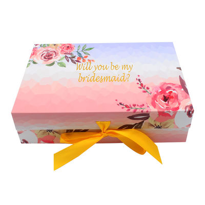 Custom Logo Printed Folding Magnetic Wedding Favor Invitation Bridesmaid Groom Gift Boxes With Ribbon