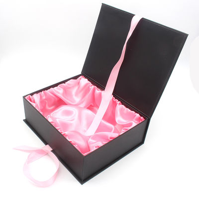 Custom Logo Printed Black Pink Magnetic Luxury Silk Satin Lined Packaging Gift Box With Lid And Ribbon