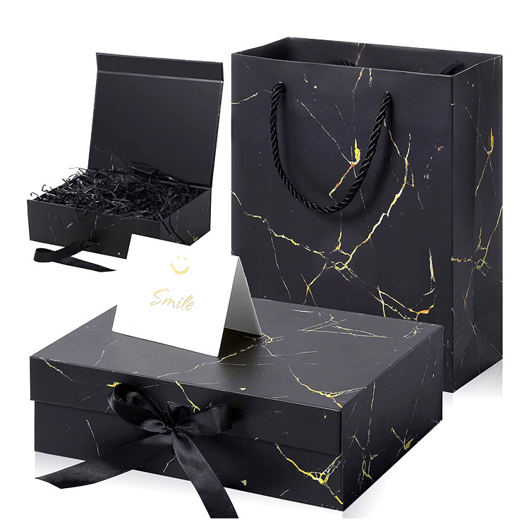 Custom Design Small Matt Black Marble Texture Magnetic Closure boxes Gift Packaging Boxes